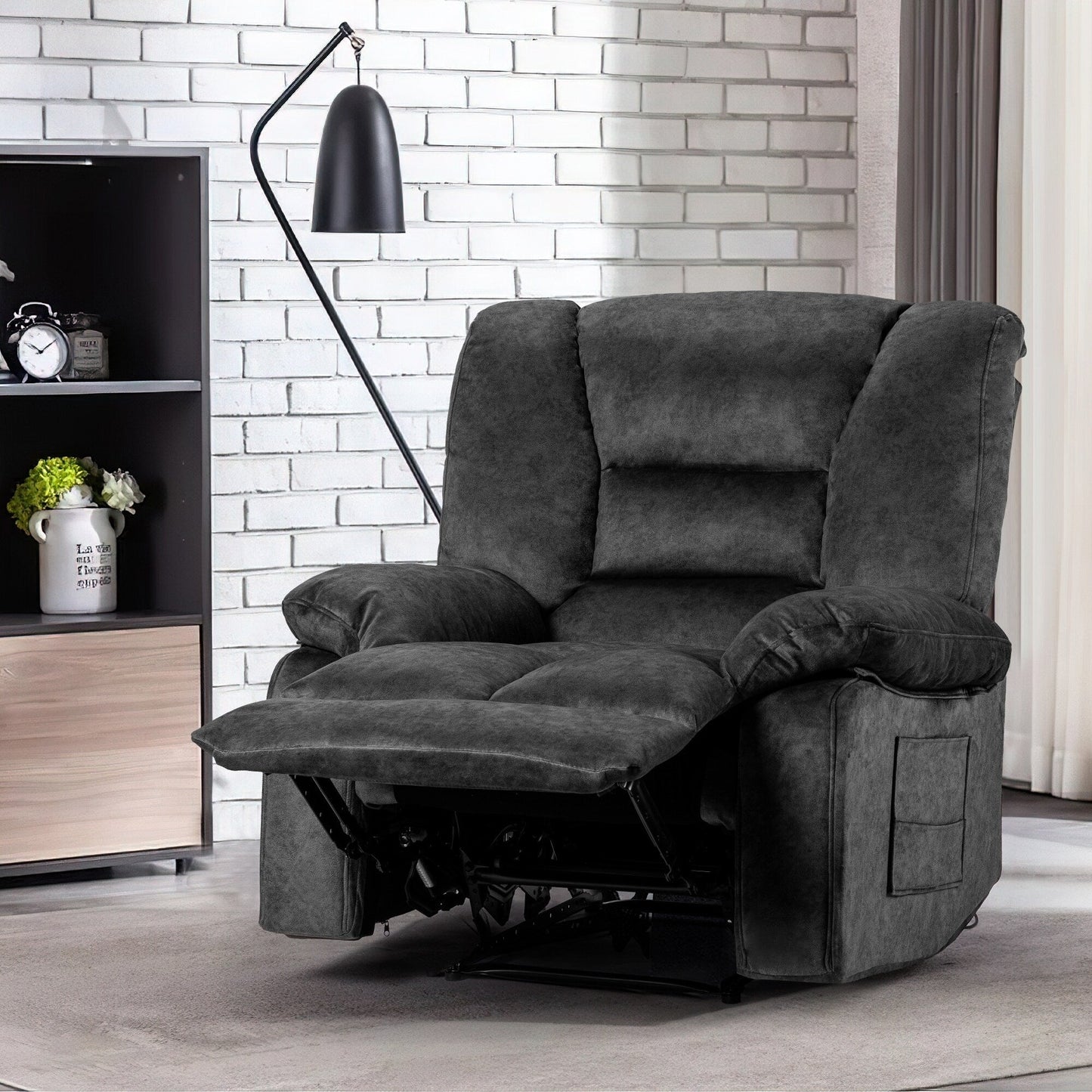 Fauteuil inclinable spacieux gris avec massage 8 points et chauffage lombaire, inclinaison réglable, conception robuste