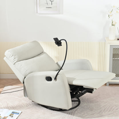 Fauteuil inclinable pivotant gris avec support de téléphone et repose-pieds