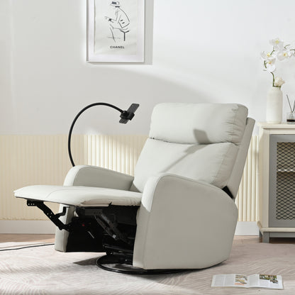 Fauteuil inclinable pivotant gris avec support de téléphone et repose-pieds