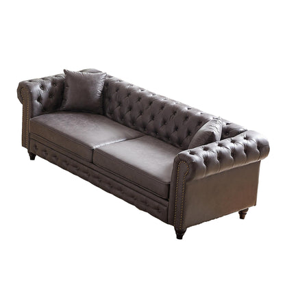 Canapé Chesterfield 3 places en tissu technique gris