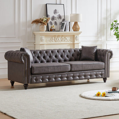 Canapé Chesterfield 3 places en tissu technique gris
