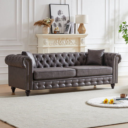 Canapé Chesterfield 3 places en tissu technique gris