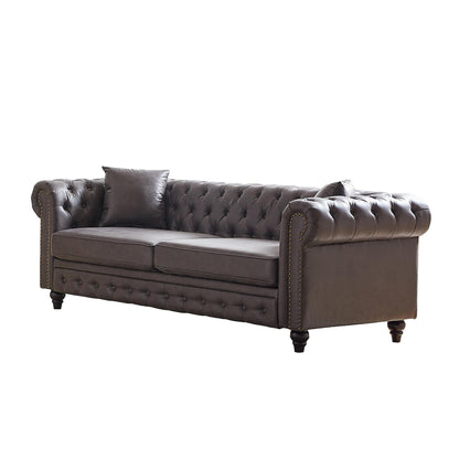 Canapé Chesterfield 3 places en tissu technique gris