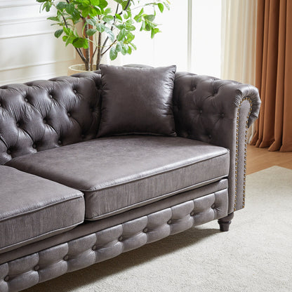 Canapé Chesterfield 3 places en tissu technique gris