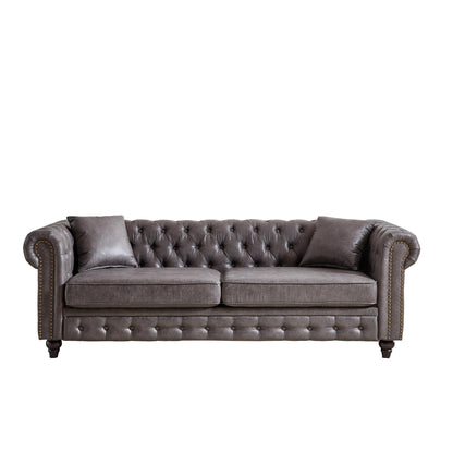 Canapé Chesterfield 3 places en tissu technique gris