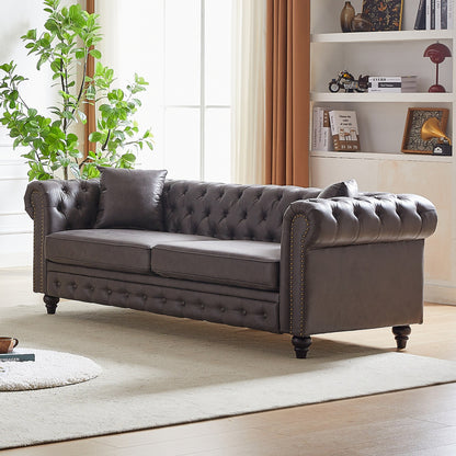Canapé Chesterfield 3 places en tissu technique gris