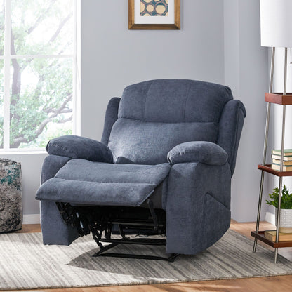 Fauteuil de massage inclinable capitonné gris avec oreiller, chauffage, télécommande et inclinaison manuelle - 5 modes de massage, poche latérale