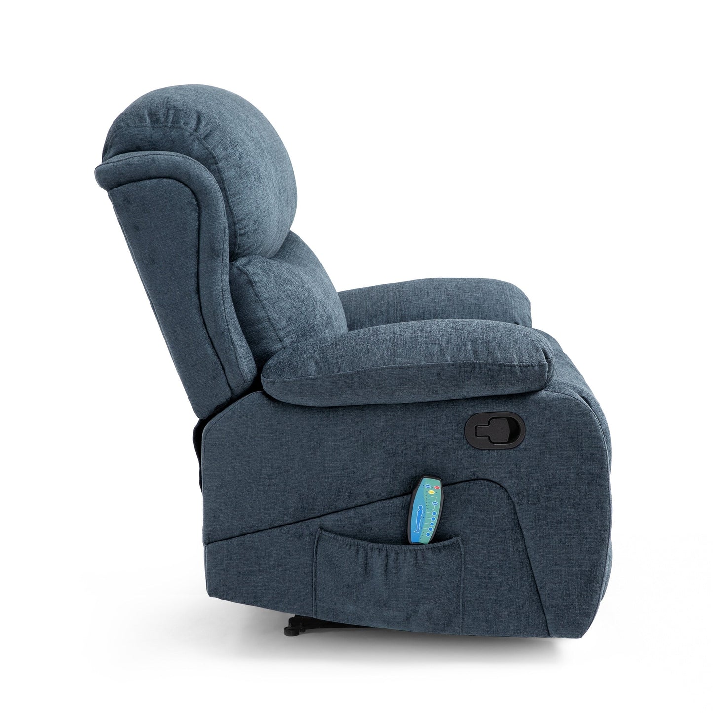 Fauteuil inclinable de massage capitonné gris avec chauffage, 5 modes de massage, inclinaison manuelle, télécommande et poche latérale