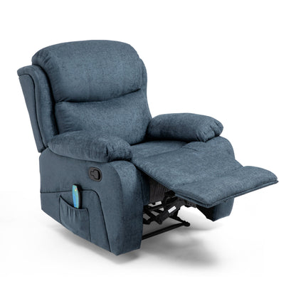 Fauteuil inclinable de massage capitonné gris avec chauffage, 5 modes de massage, inclinaison manuelle, télécommande et poche latérale