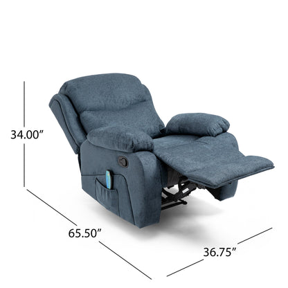 Fauteuil de massage inclinable gris capitonné avec chauffage, télécommande et poche latérale