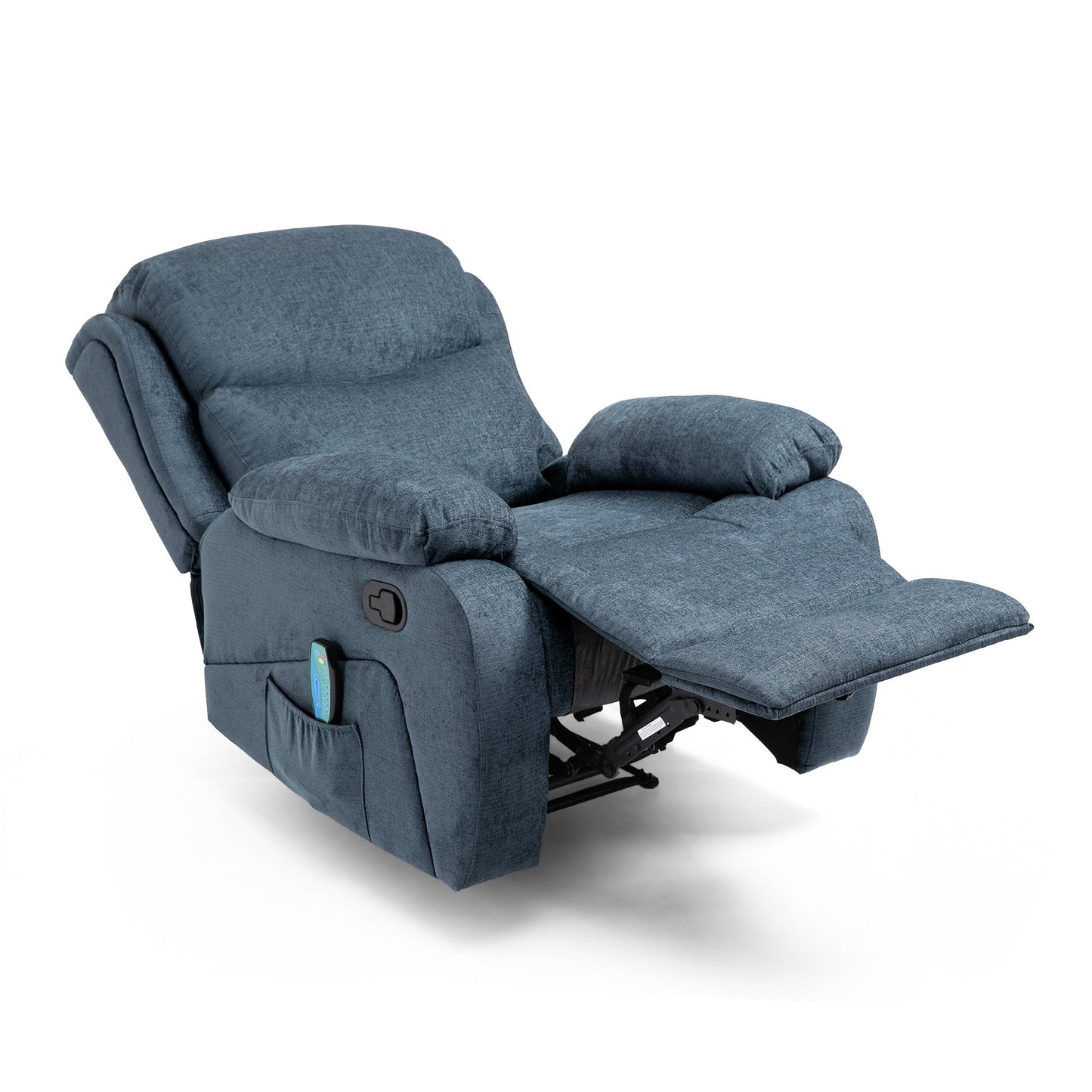 Fauteuil de massage inclinable gris capitonné avec chauffage, télécommande et poche latérale