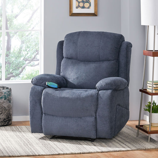 Fauteuil de massage inclinable gris capitonné avec chauffage, télécommande et poche latérale