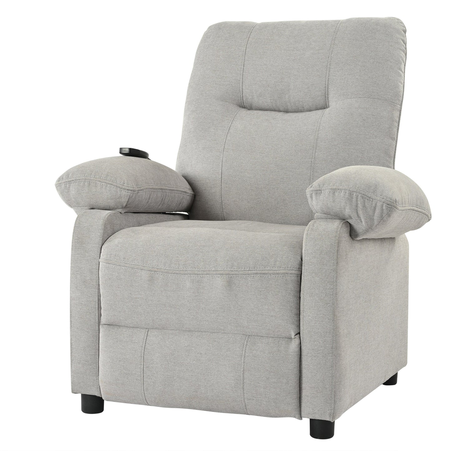 Fauteuil inclinable manuel rembourré gris avec massage, chauffage lombaire, accoudoirs coussinés et poches latérales