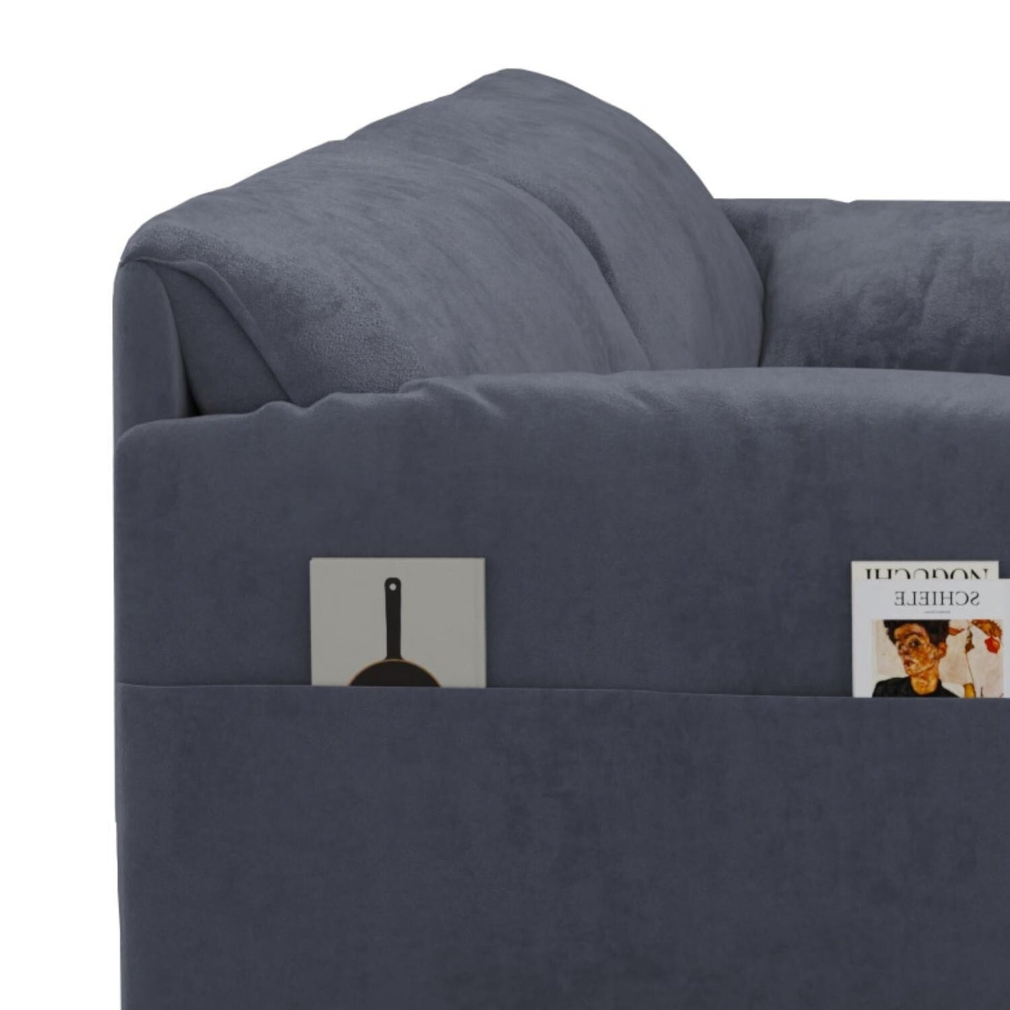 Canapé-lit gigogne en velours gris avec rangement latéral