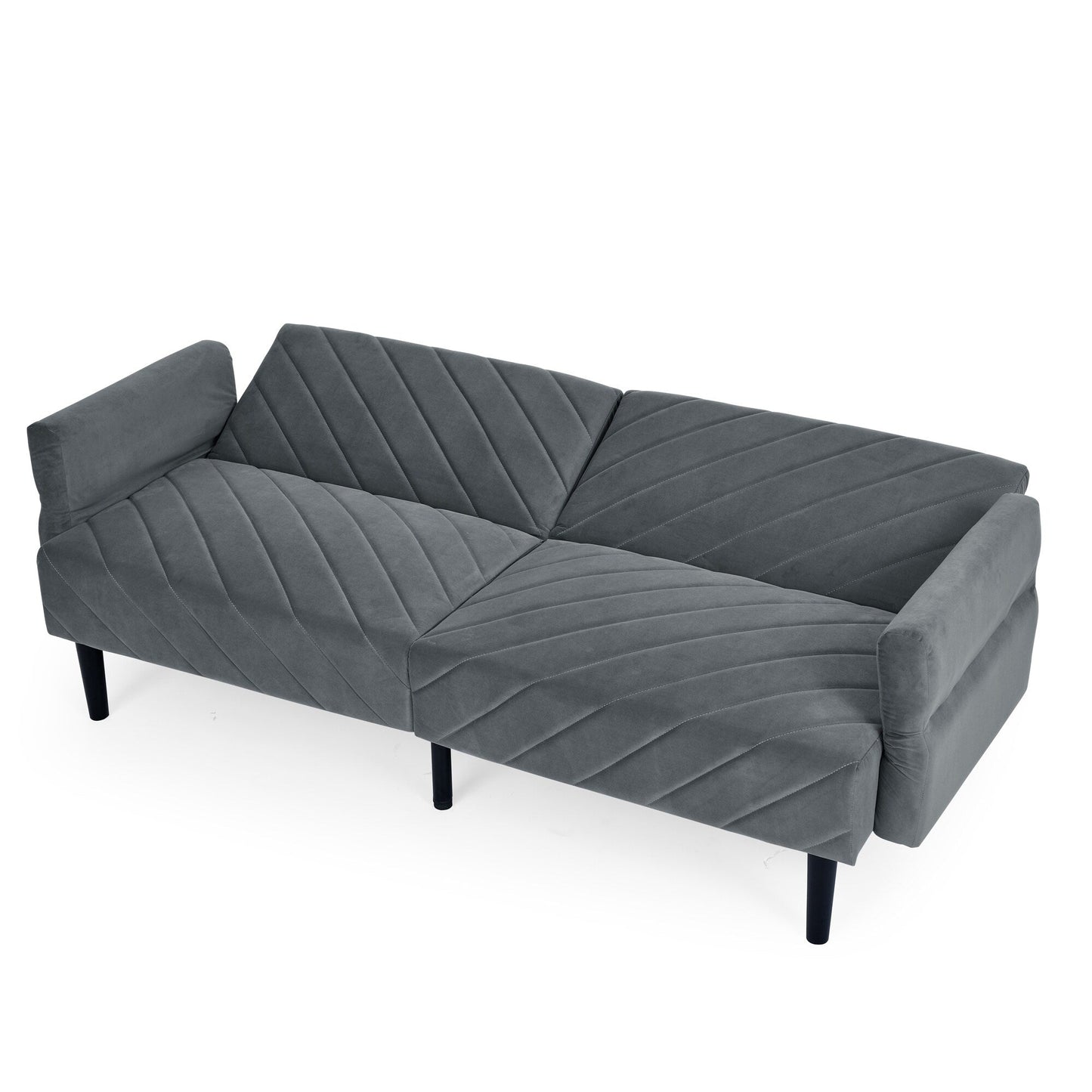 Canapé-lit futon convertible capitonné en velours gris