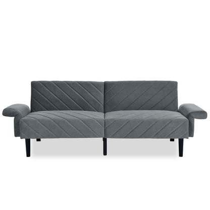 Canapé-lit futon convertible capitonné en velours gris