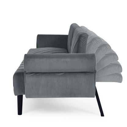Canapé-lit futon convertible capitonné en velours gris