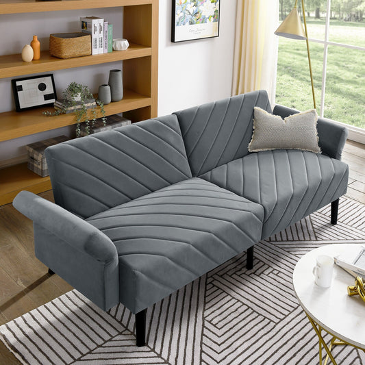 Canapé-lit futon convertible capitonné en velours gris