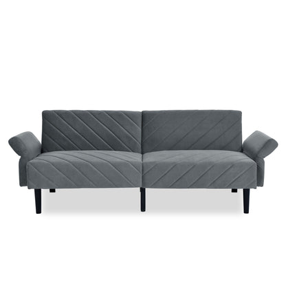 Canapé-lit futon convertible capitonné en velours gris