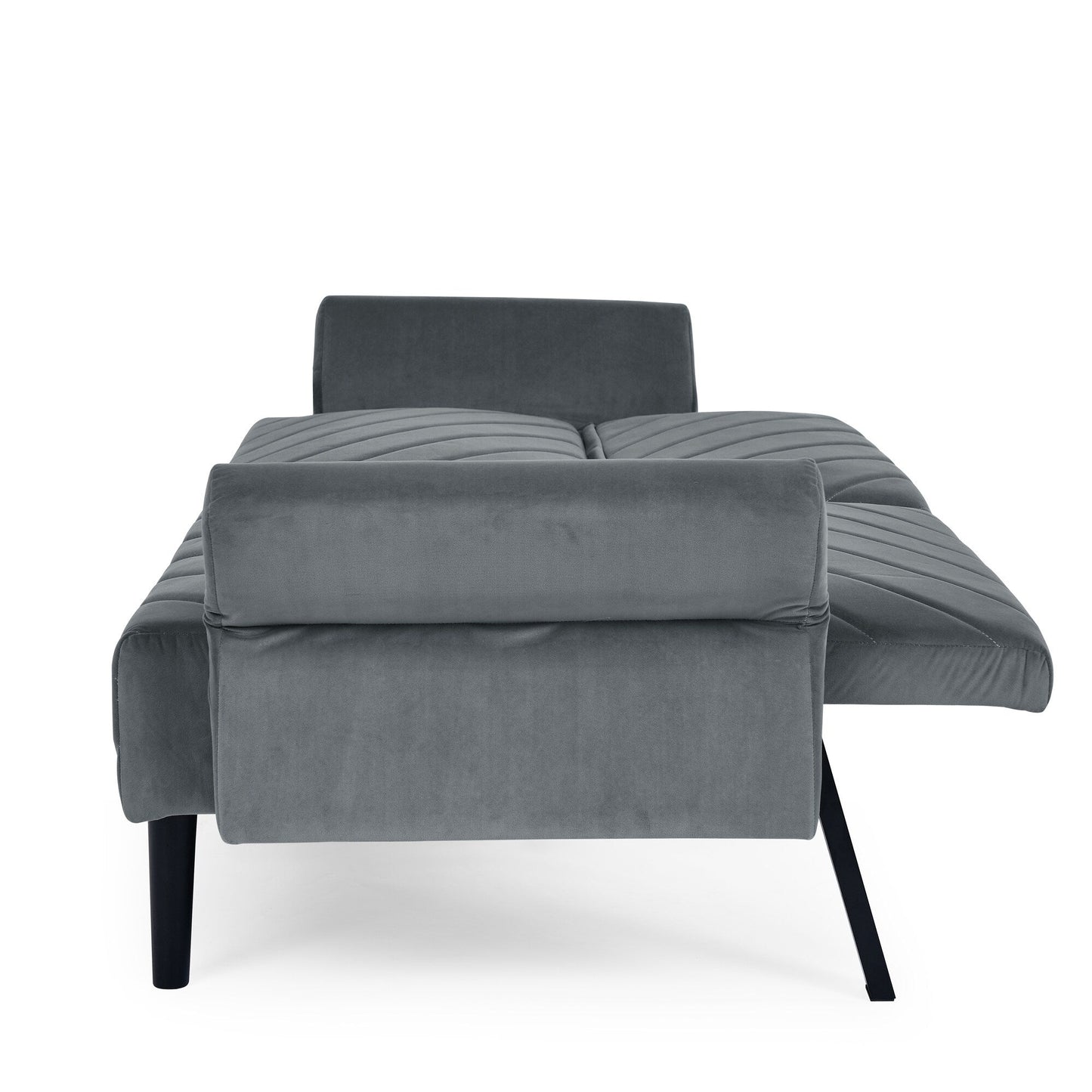 Canapé-lit futon convertible capitonné en velours gris