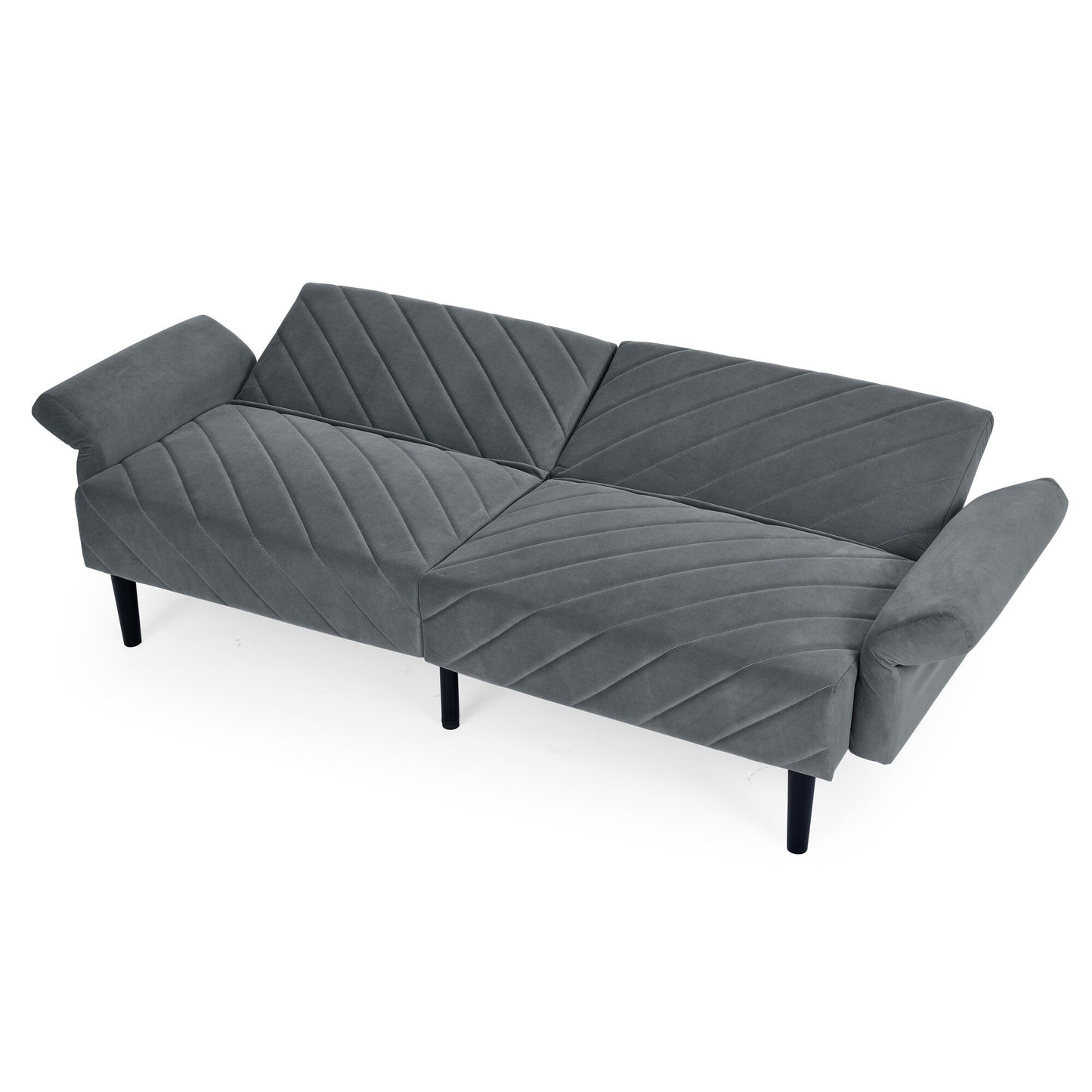 Canapé-lit futon convertible capitonné en velours gris