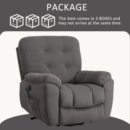 Fauteuil inclinable de massage vibrant gris avec chauffage, port USB, porte-gobelets dissimulés et poches latérales