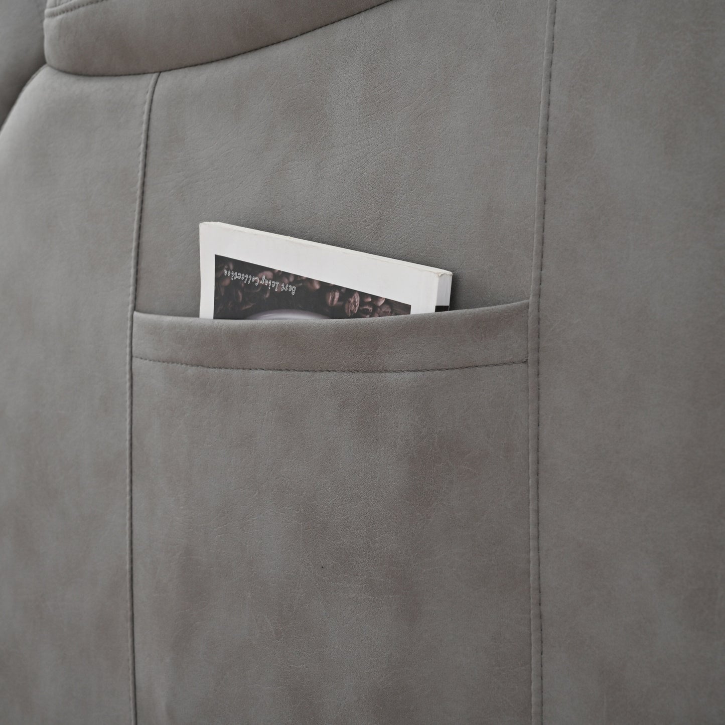 Fauteuil inclinable électrique gris à siège large pour personnes âgées avec télécommande, poche latérale et options d'inclinaison réglables