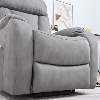 Fauteuil inclinable électrique gris à siège large pour personnes âgées avec télécommande, poche latérale et options d'inclinaison réglables