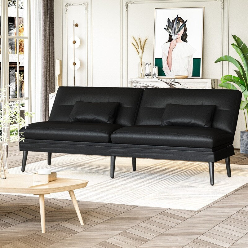 Canapé-lit futon convertible Grondin, dossier réglable sur 5 angles avec 2 oreillers, fauteuil inclinable de style moderne