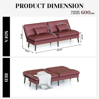 Canapé-lit futon convertible Grondin, dossier réglable sur 5 angles avec 2 oreillers, fauteuil inclinable de style moderne