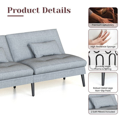 Canapé-lit futon convertible Grondin, dossier réglable sur 5 angles avec 2 oreillers, fauteuil inclinable de style moderne