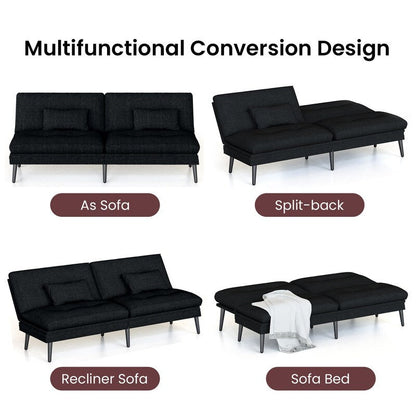 Canapé-lit futon convertible Grondin, dossier réglable sur 5 angles avec 2 oreillers, fauteuil inclinable de style moderne