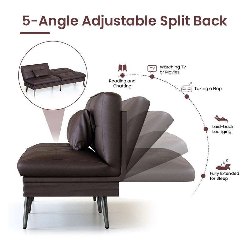 Canapé-lit futon convertible Grondin, dossier réglable sur 5 angles avec 2 oreillers, fauteuil inclinable de style moderne