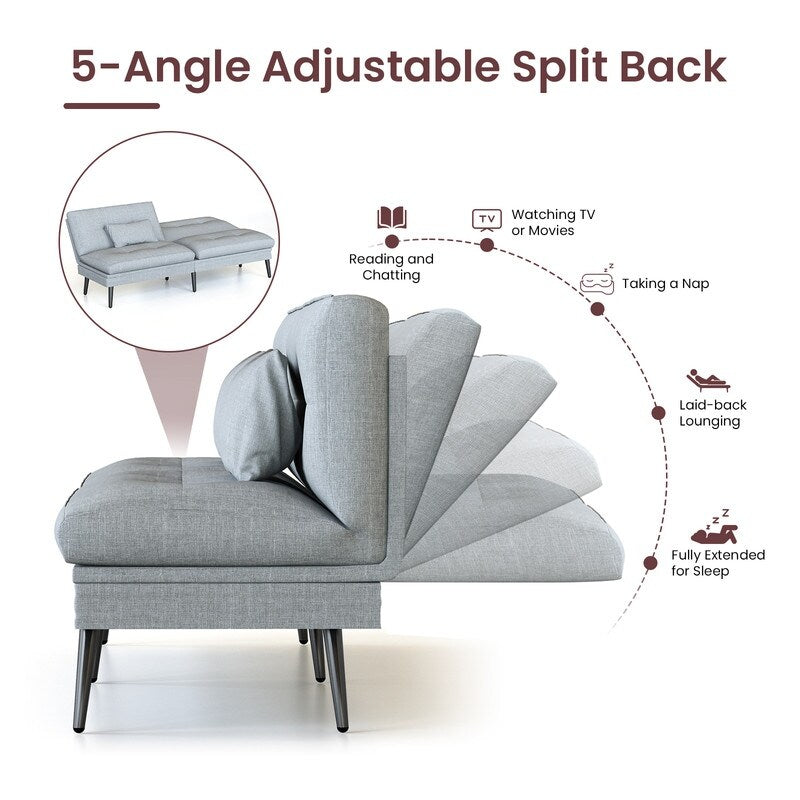 Canapé-lit futon convertible Grondin, dossier réglable sur 5 angles avec 2 oreillers, fauteuil inclinable de style moderne