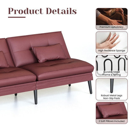 Canapé-lit futon convertible Grondin, dossier réglable sur 5 angles avec 2 oreillers, fauteuil inclinable de style moderne