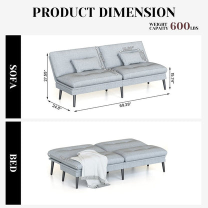 Canapé-lit futon convertible Grondin, dossier réglable sur 5 angles avec 2 oreillers, fauteuil inclinable de style moderne