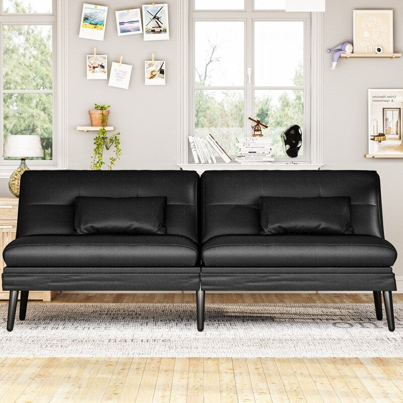 Canapé-lit futon convertible Grondin, dossier réglable sur 5 angles avec 2 oreillers, fauteuil inclinable de style moderne