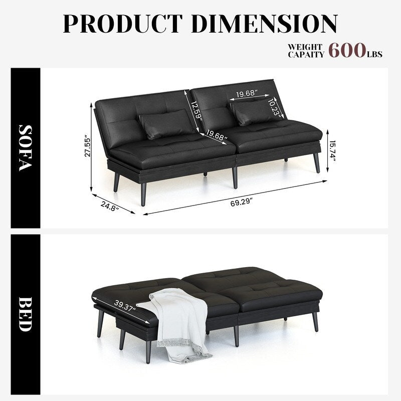 Canapé-lit futon convertible Grondin, dossier réglable sur 5 angles avec 2 oreillers, fauteuil inclinable de style moderne