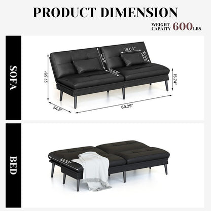 Canapé-lit futon convertible Grondin, dossier réglable sur 5 angles avec 2 oreillers, fauteuil inclinable de style moderne
