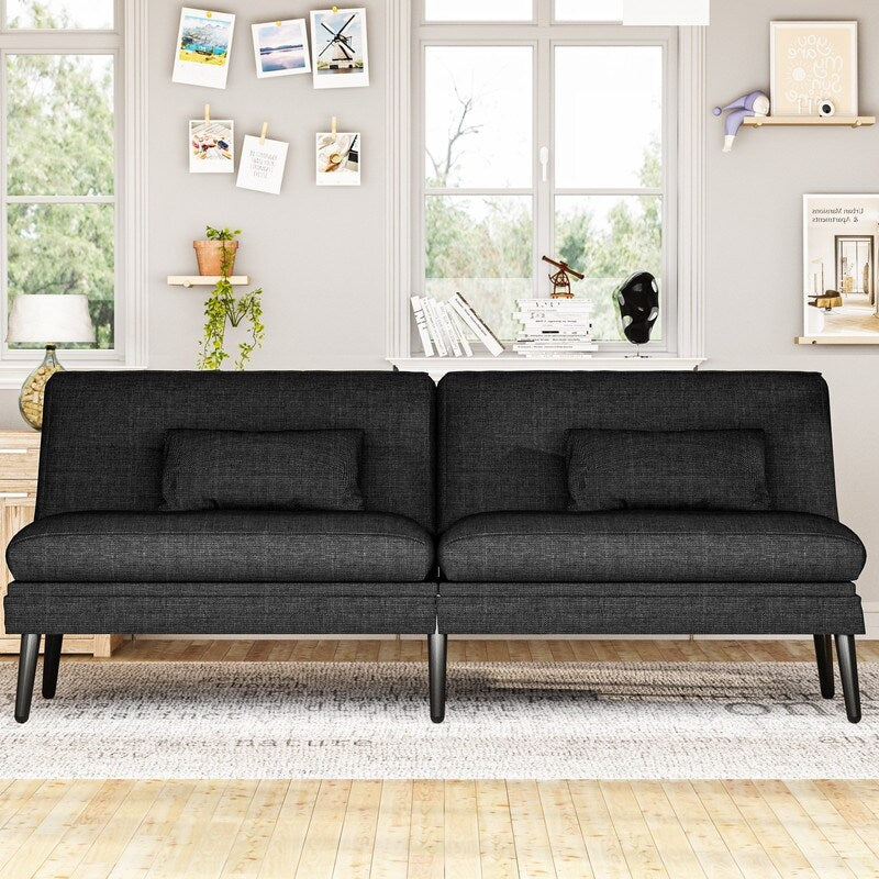 Canapé-lit futon convertible Grondin, dossier réglable sur 5 angles avec 2 oreillers, fauteuil inclinable de style moderne