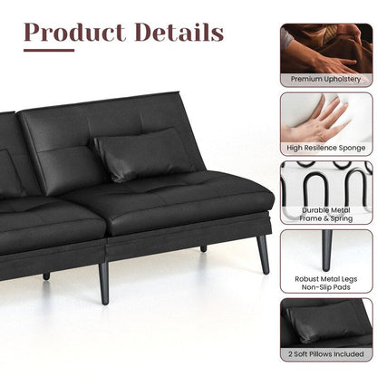 Canapé-lit futon convertible Grondin, dossier réglable sur 5 angles avec 2 oreillers, fauteuil inclinable de style moderne