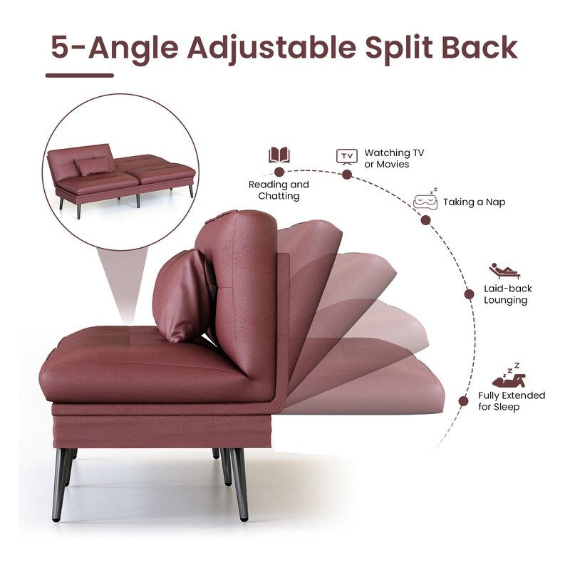 Canapé-lit futon convertible Grondin, dossier réglable sur 5 angles avec 2 oreillers, fauteuil inclinable de style moderne