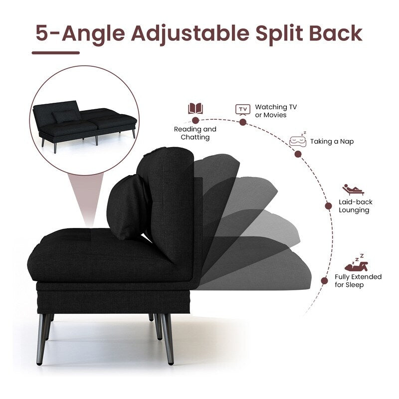 Canapé-lit futon convertible Grondin, dossier réglable sur 5 angles avec 2 oreillers, fauteuil inclinable de style moderne