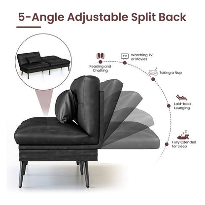 Canapé-lit futon convertible Grondin, dossier réglable sur 5 angles avec 2 oreillers, fauteuil inclinable de style moderne