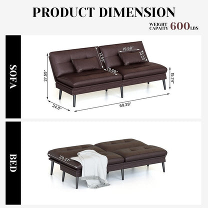 Canapé-lit futon convertible Grondin, dossier réglable sur 5 angles avec 2 oreillers, fauteuil inclinable de style moderne
