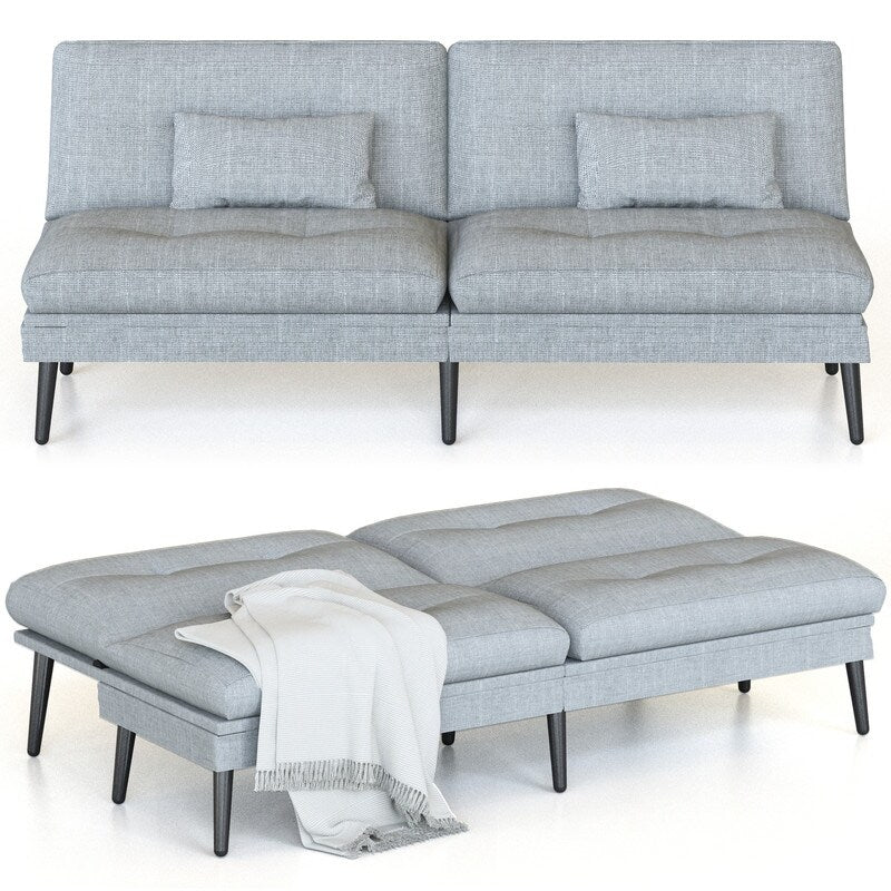 Canapé-lit futon convertible Grondin, dossier réglable sur 5 angles avec 2 oreillers, fauteuil inclinable de style moderne