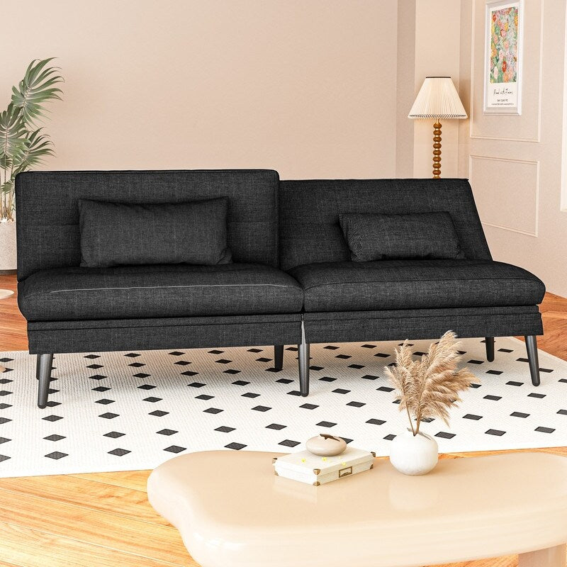 Canapé-lit futon convertible Grondin, dossier réglable sur 5 angles avec 2 oreillers, fauteuil inclinable de style moderne