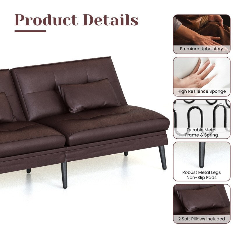 Canapé-lit futon convertible Grondin, dossier réglable sur 5 angles avec 2 oreillers, fauteuil inclinable de style moderne