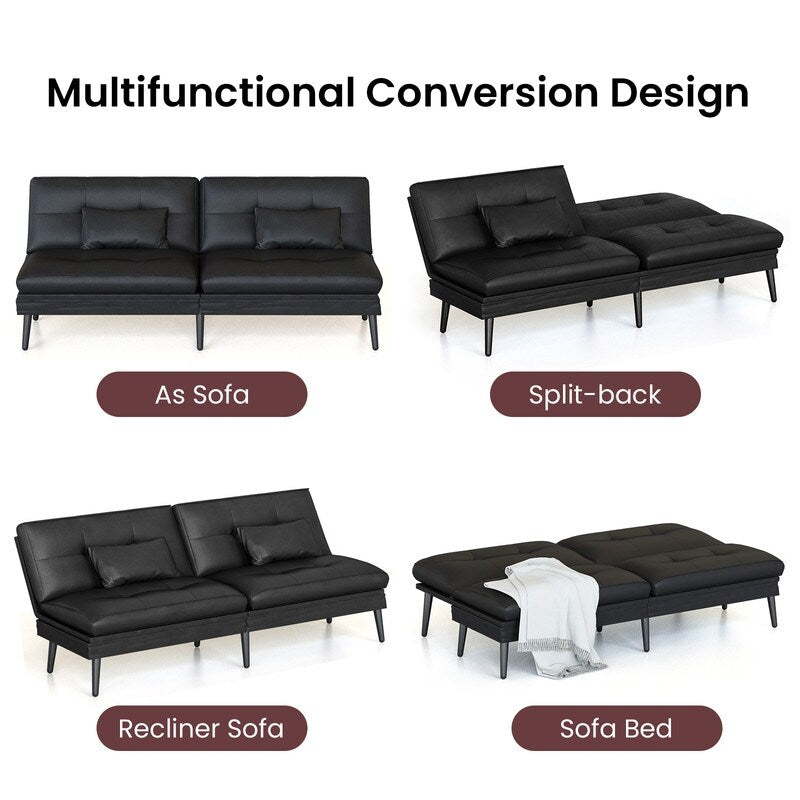 Canapé-lit futon convertible Grondin, dossier réglable sur 5 angles avec 2 oreillers, fauteuil inclinable de style moderne