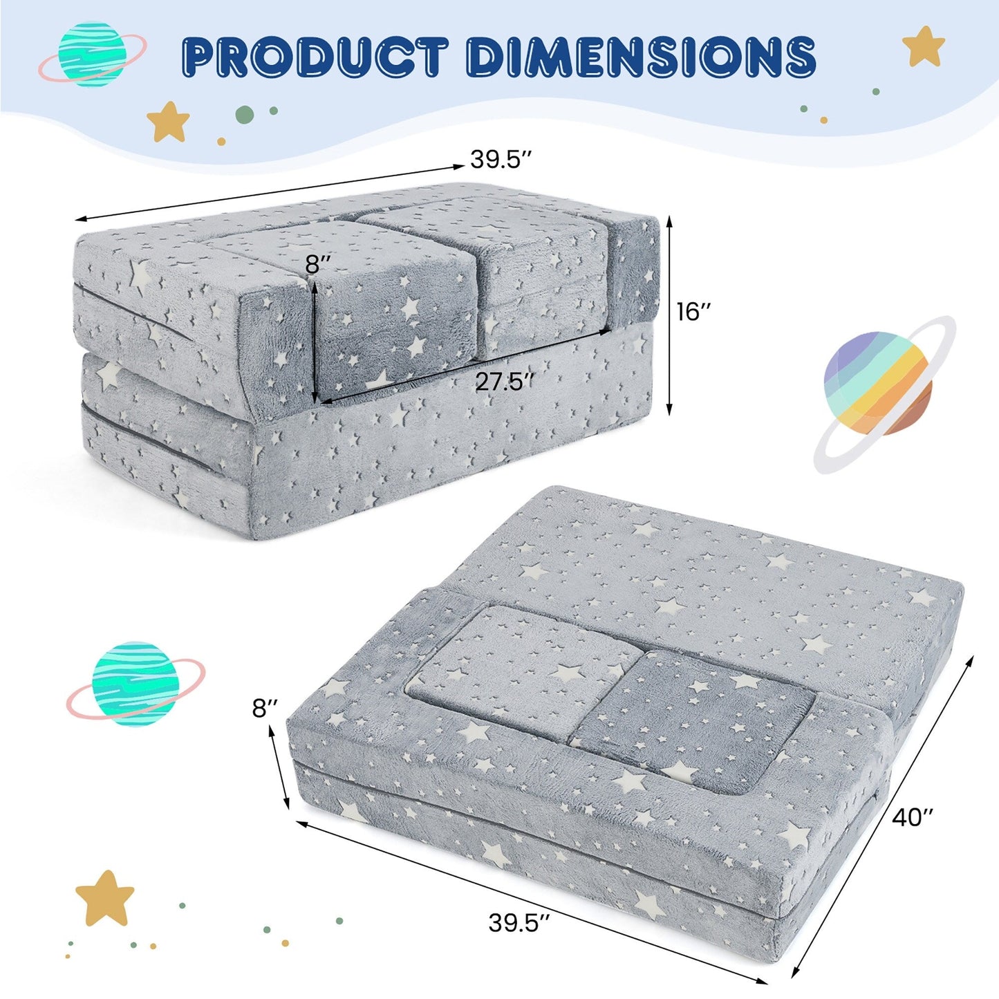 Canapé pliant 3 en 1 pour bébé Gymax, amovible et lavable en machine